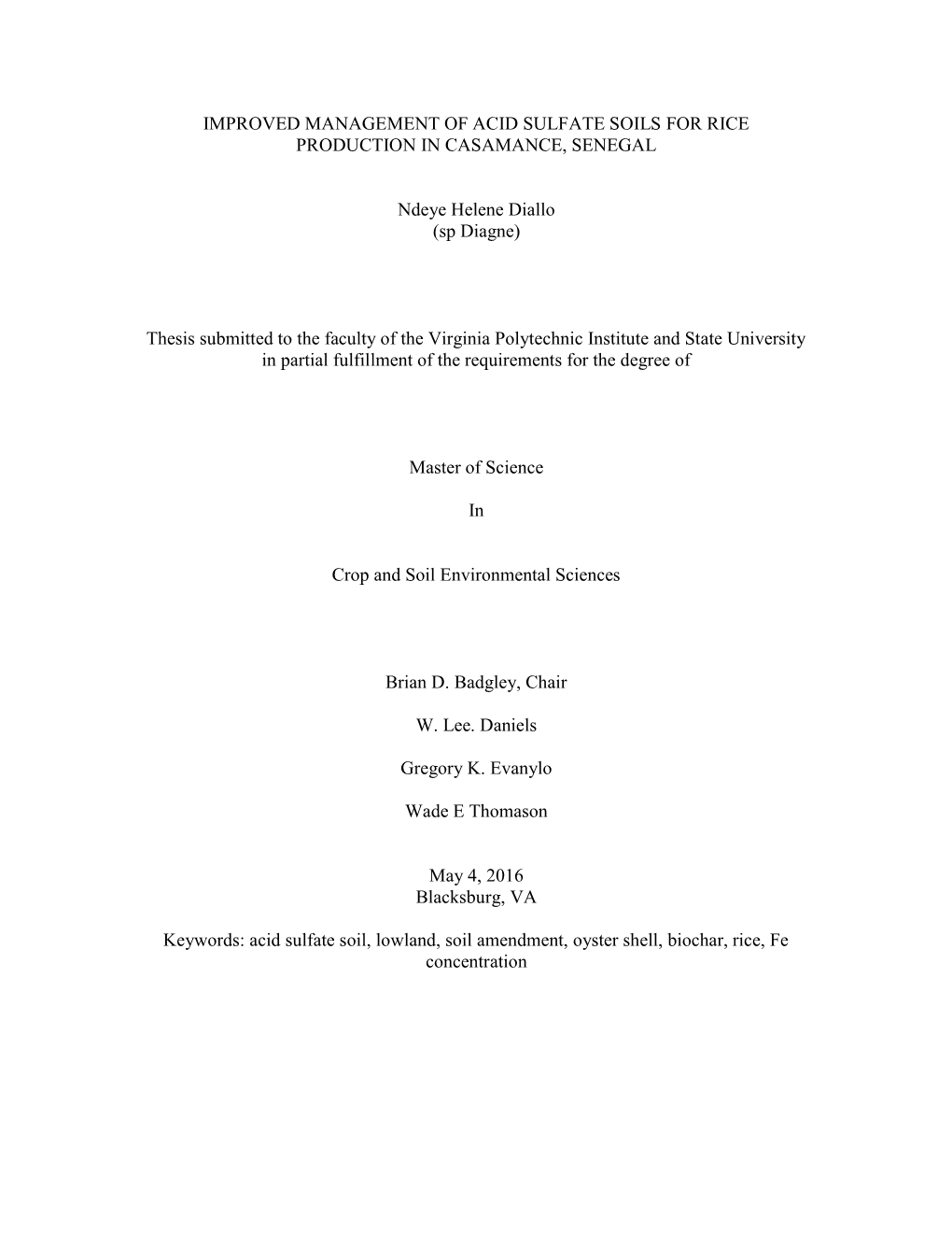 Improved Management of Acid Sulfate Soils for Rice Production in Casamance, Senegal