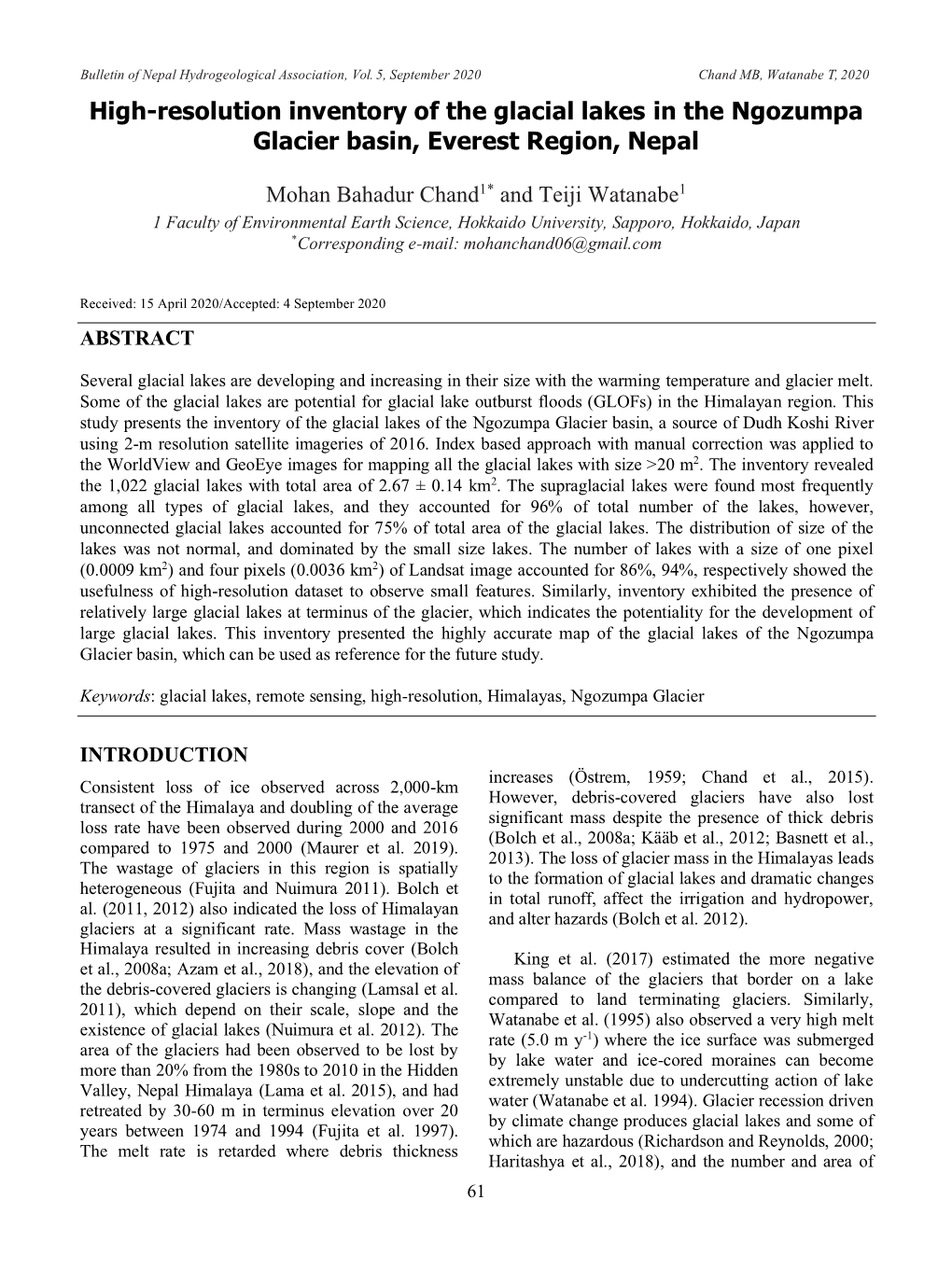 High-Resolution Inventory of the Glacial Lakes in the Ngozumpa Glacier Basin, Everest Region, Nepal