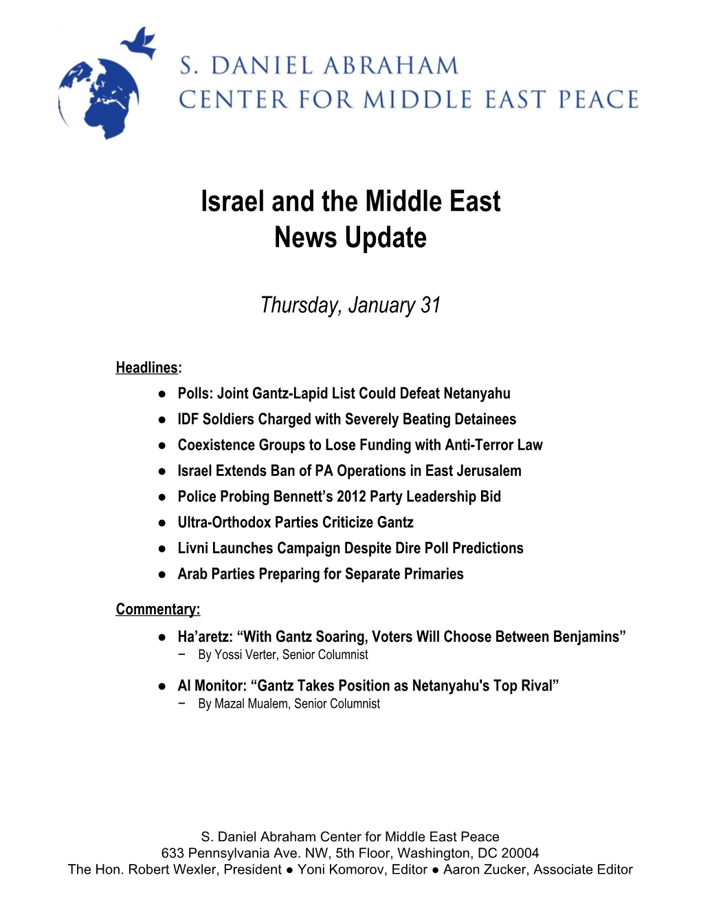 Israel and the Middle East News Update