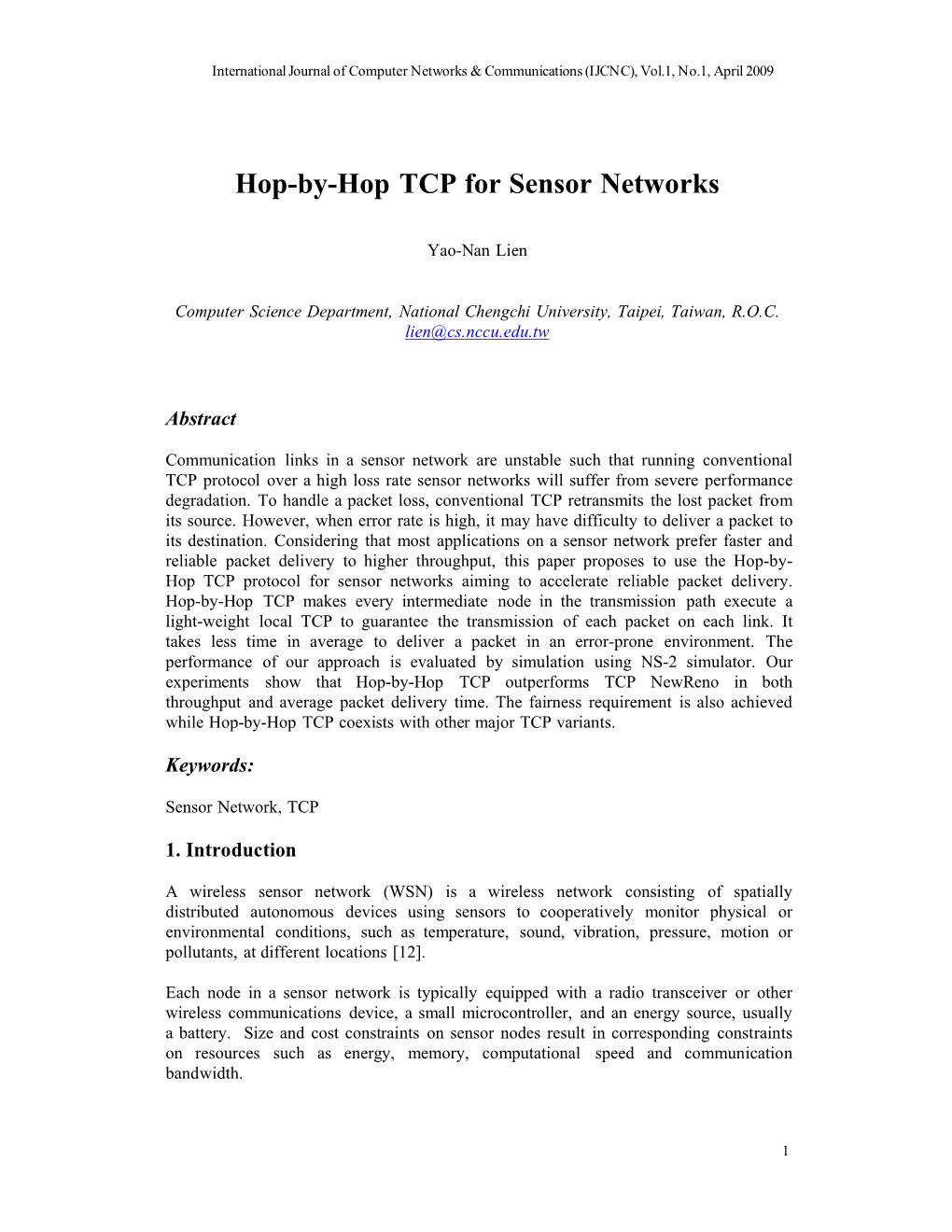 Hop-By-Hop TCP for Sensor Networks