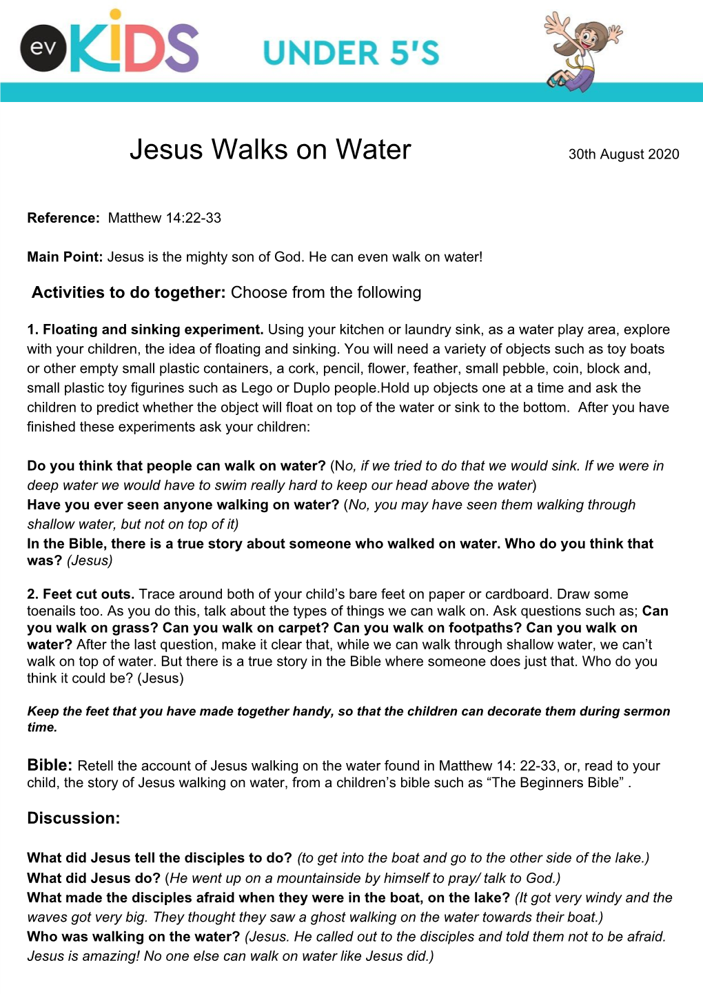 Jesus Walks on Water ​30Th August 2020