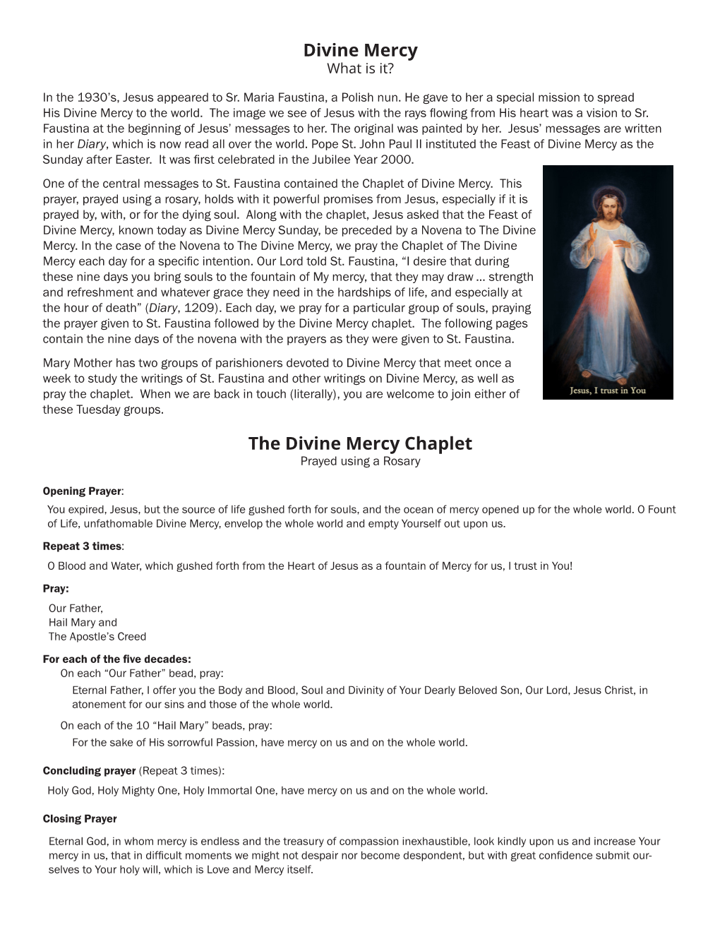 The Divine Mercy Chaplet Divine Mercy