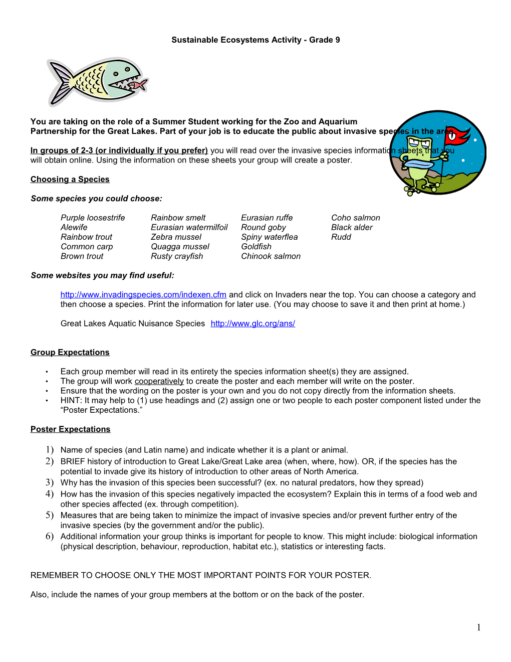 Sustainable Ecosystems Activity - Grade 9