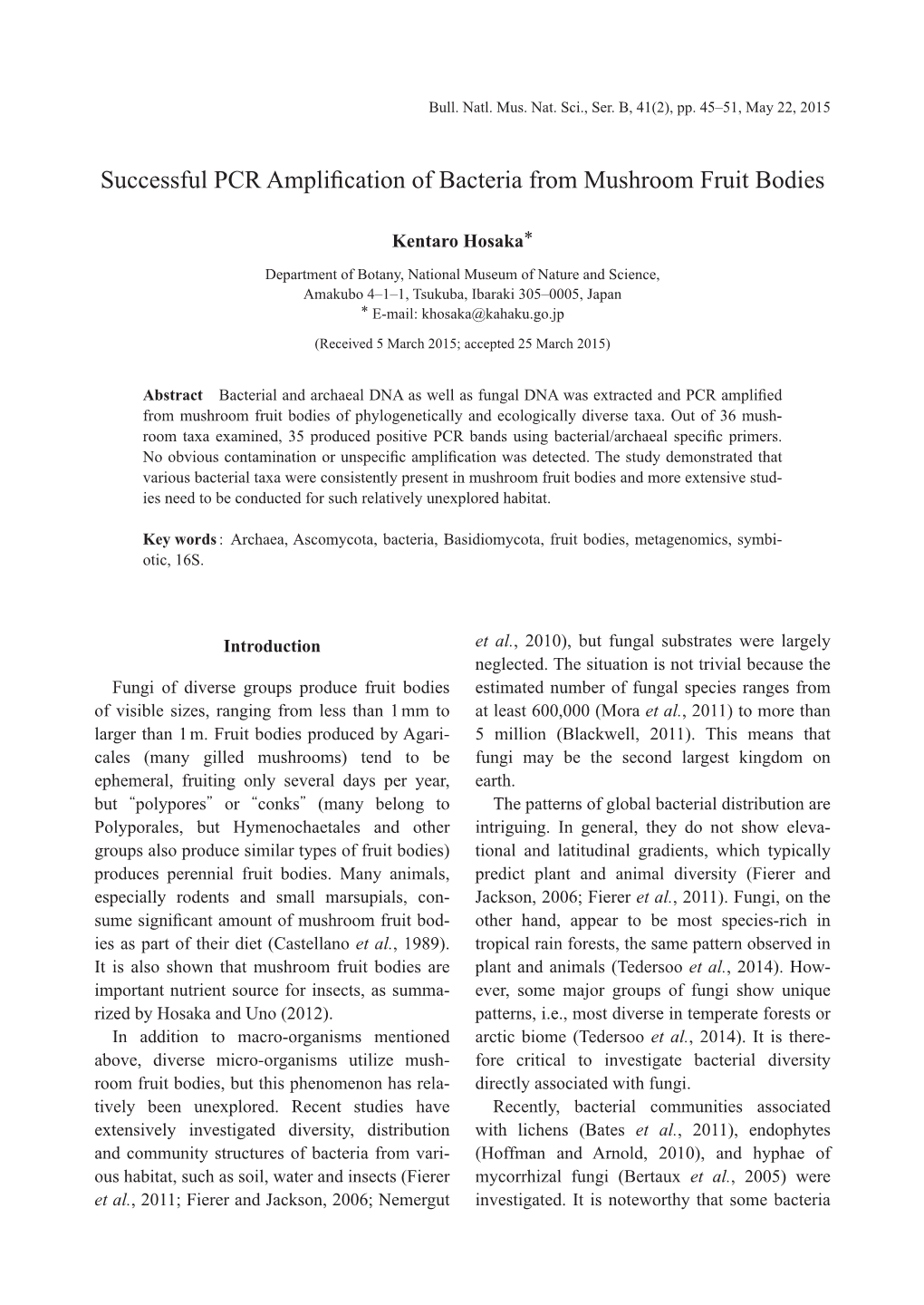 Successful PCR Amplification of Bacteria from Mushroom Fruit Bodies