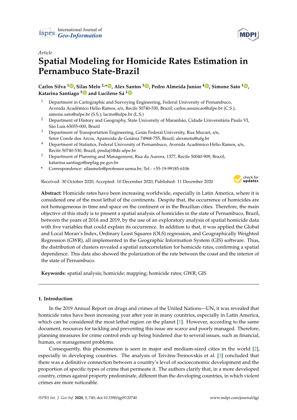 Spatial Modeling for Homicide Rates Estimation in Pernambuco State-Brazil