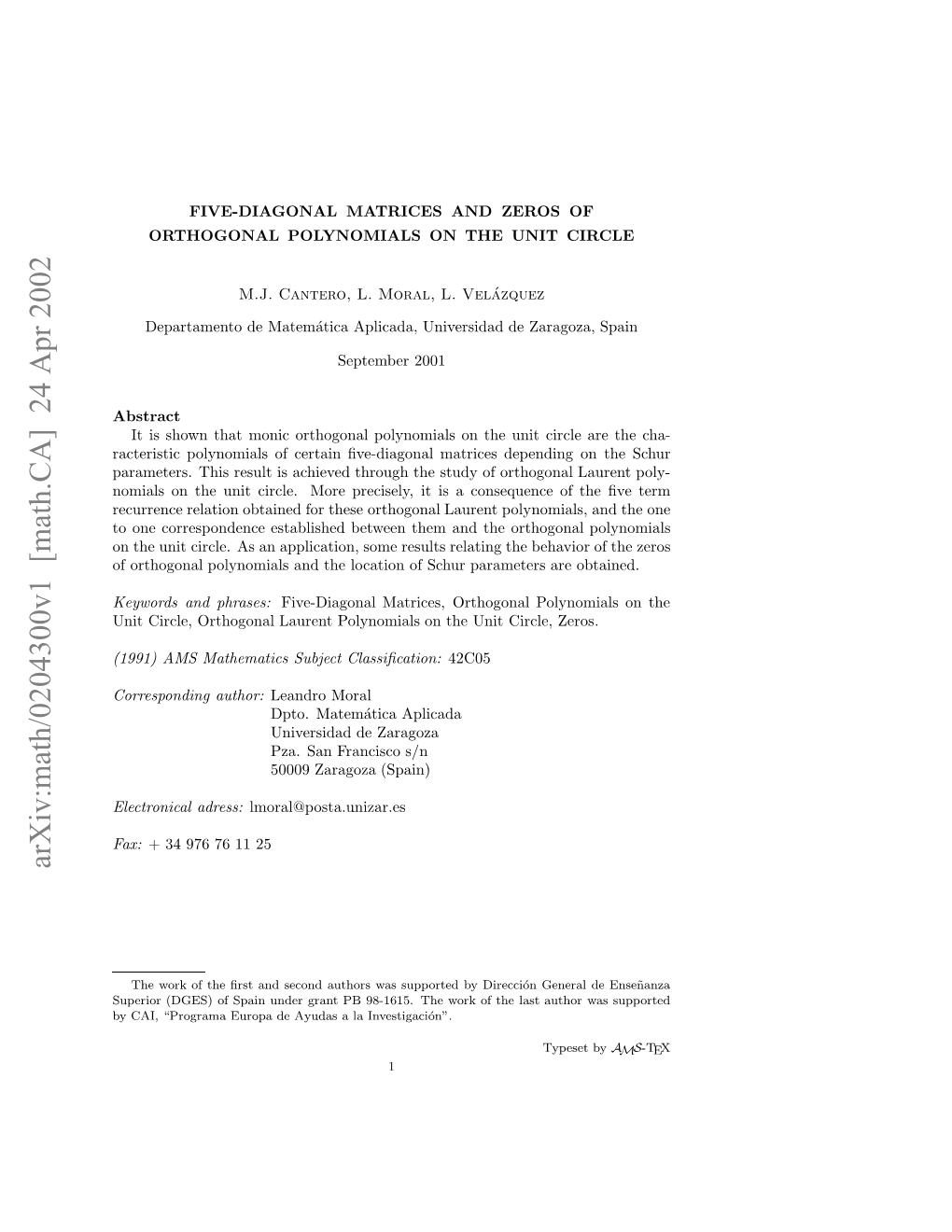 Arxiv:Math/0204300V1 [Math.CA] 24 Apr 2002 Ueir(GS Fsanudrgatp 811.Tewr Ft Investigaci´On”