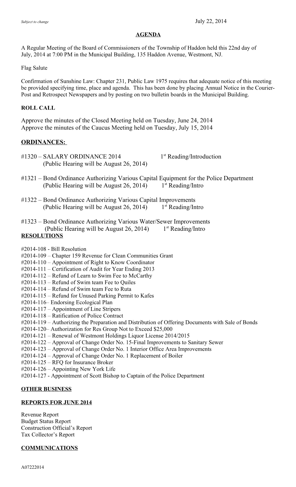 Commissioners Meeting Agenda s1