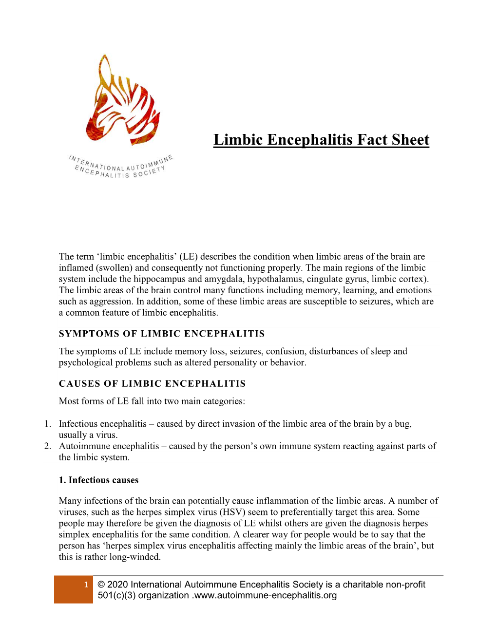 Limbic Encephalitis Fact Sheet