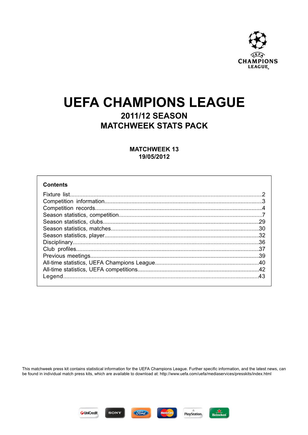 Uefa Champions League 2011/12 Season Matchweek Stats Pack