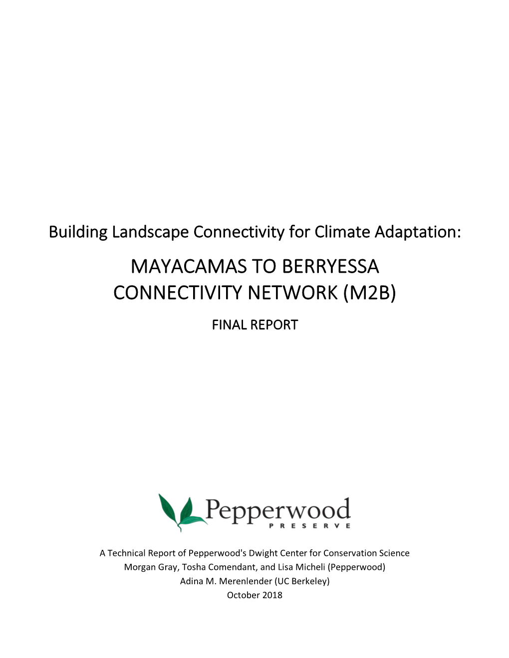 Mayacamas to Berryessa Connectivity Network (M2b) Final Report