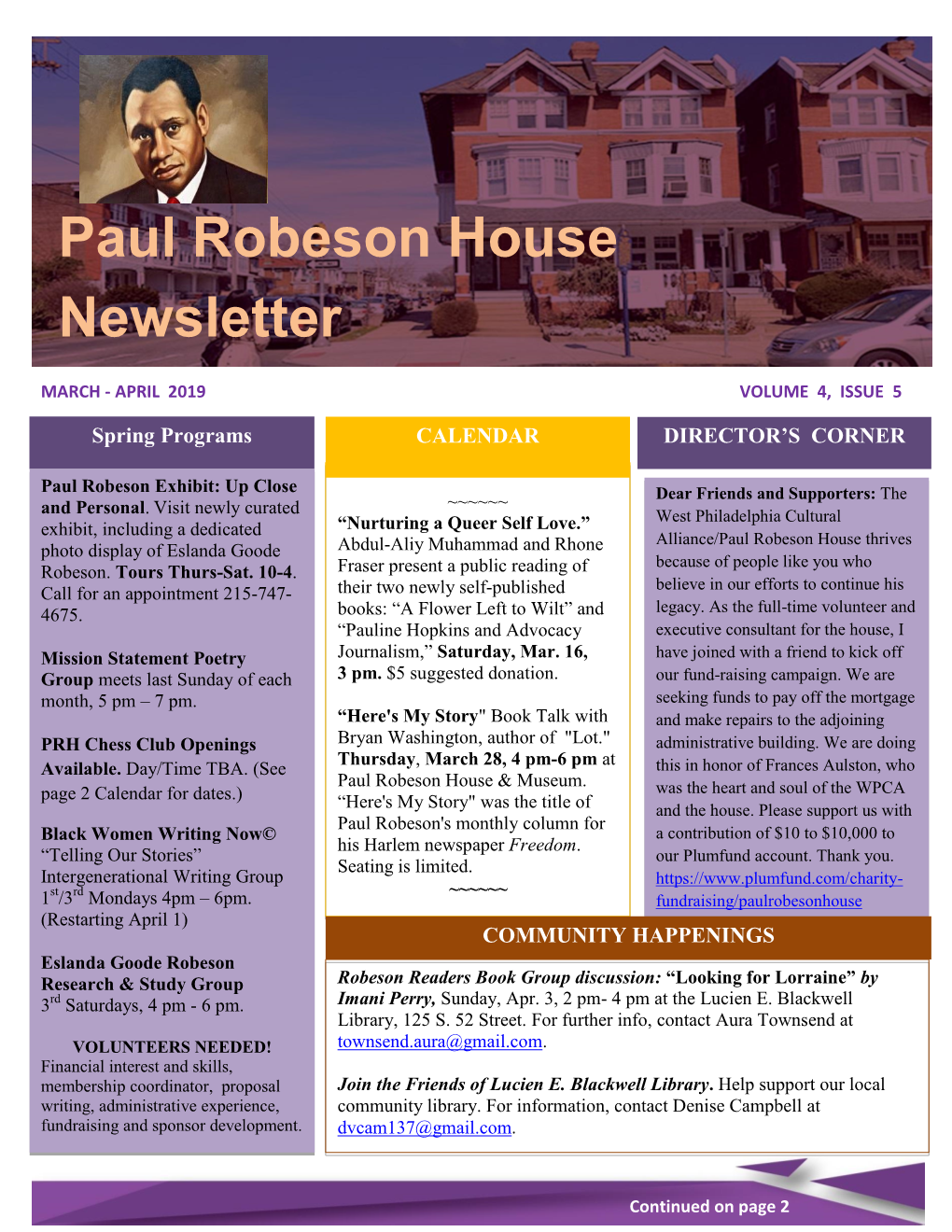 PRH Newsletter MARCH-APRIL 2019