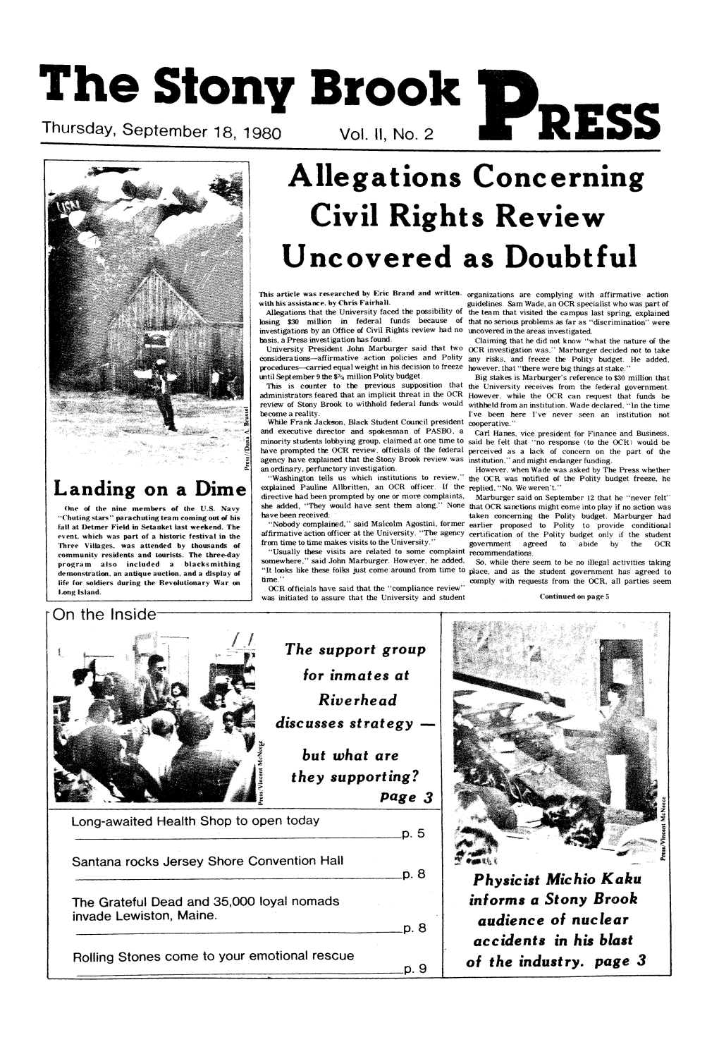 The Stony Brook Thursday, September 18, 1980 Vol