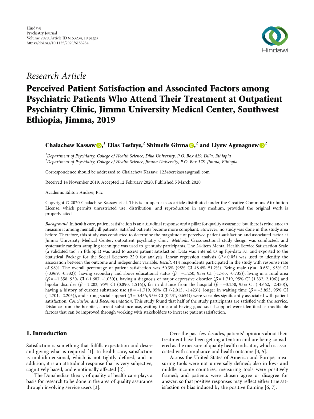 Perceived Patient Satisfaction and Associated Factors Among
