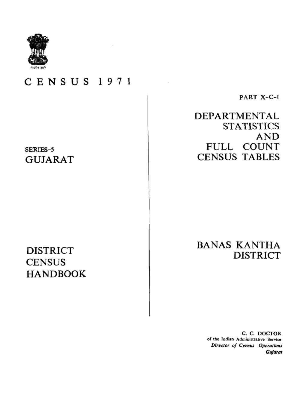 District Census Handbook, Banas Kantha, Part X-C-I, Series-5