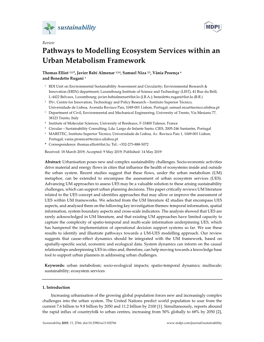 Pathways to Modelling Ecosystem Services Within an Urban Metabolism Framework