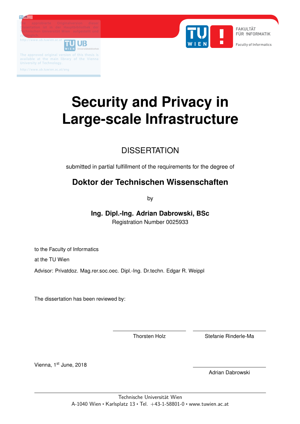 Security and Privacy in Large-Scale Infrastructure