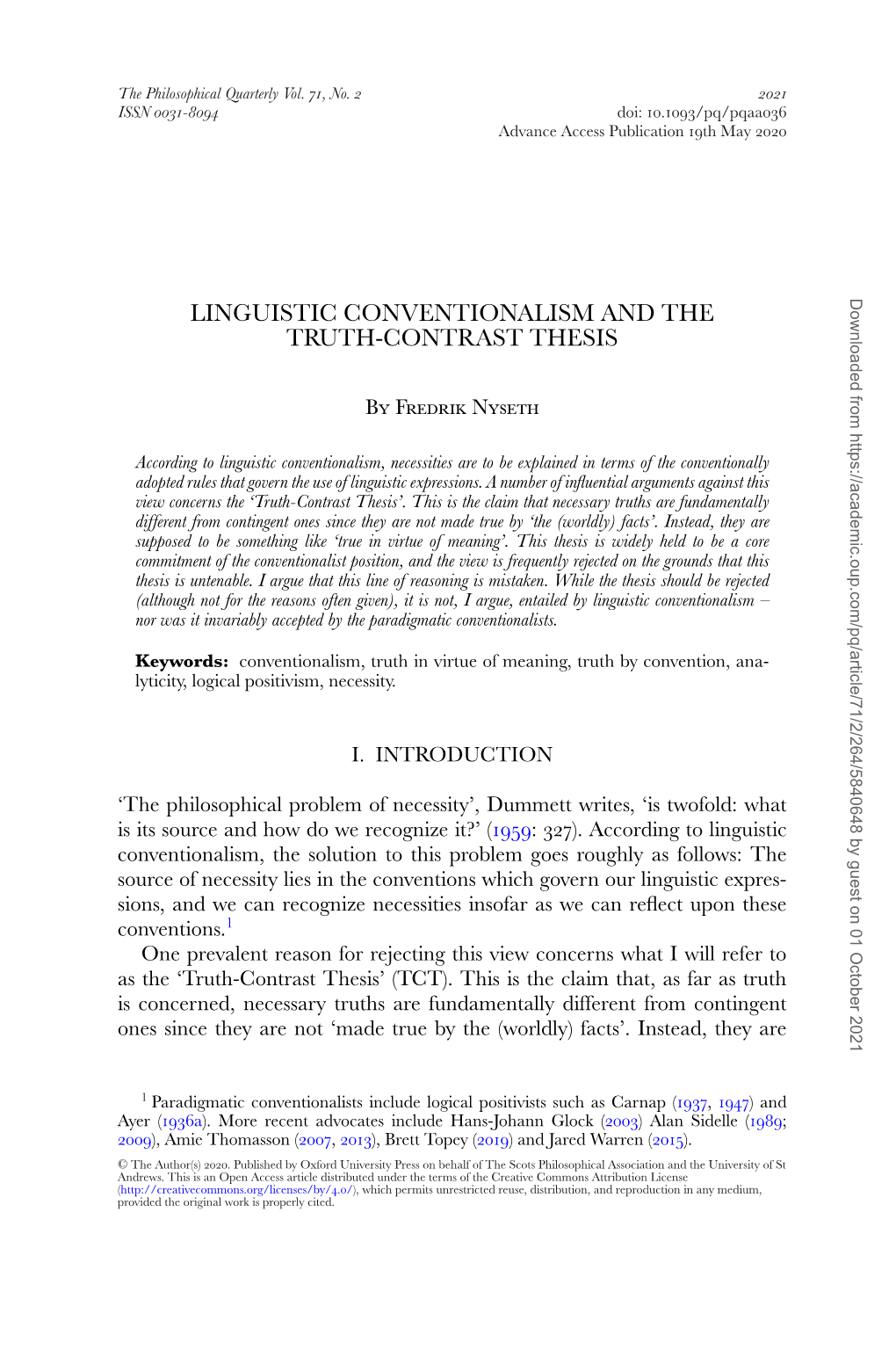 Linguistic Conventionalism and the Truth-Contrast Thesis