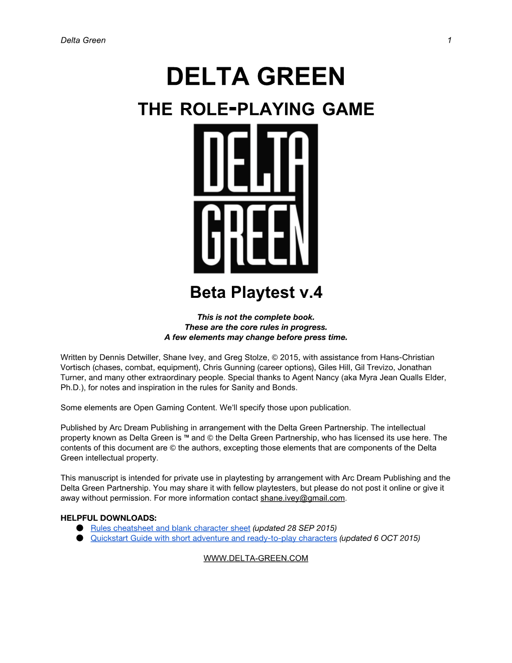 Delta Green 1 DELTA GREEN the ROLE­PLAYING GAME