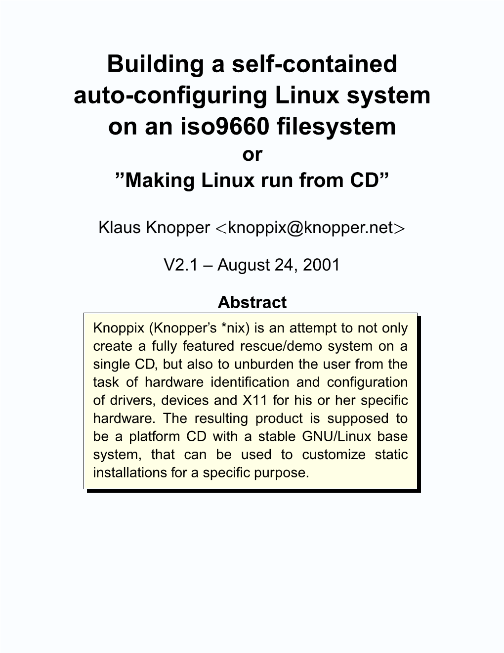 Building a Self-Contained Auto-Configuring Linux System On