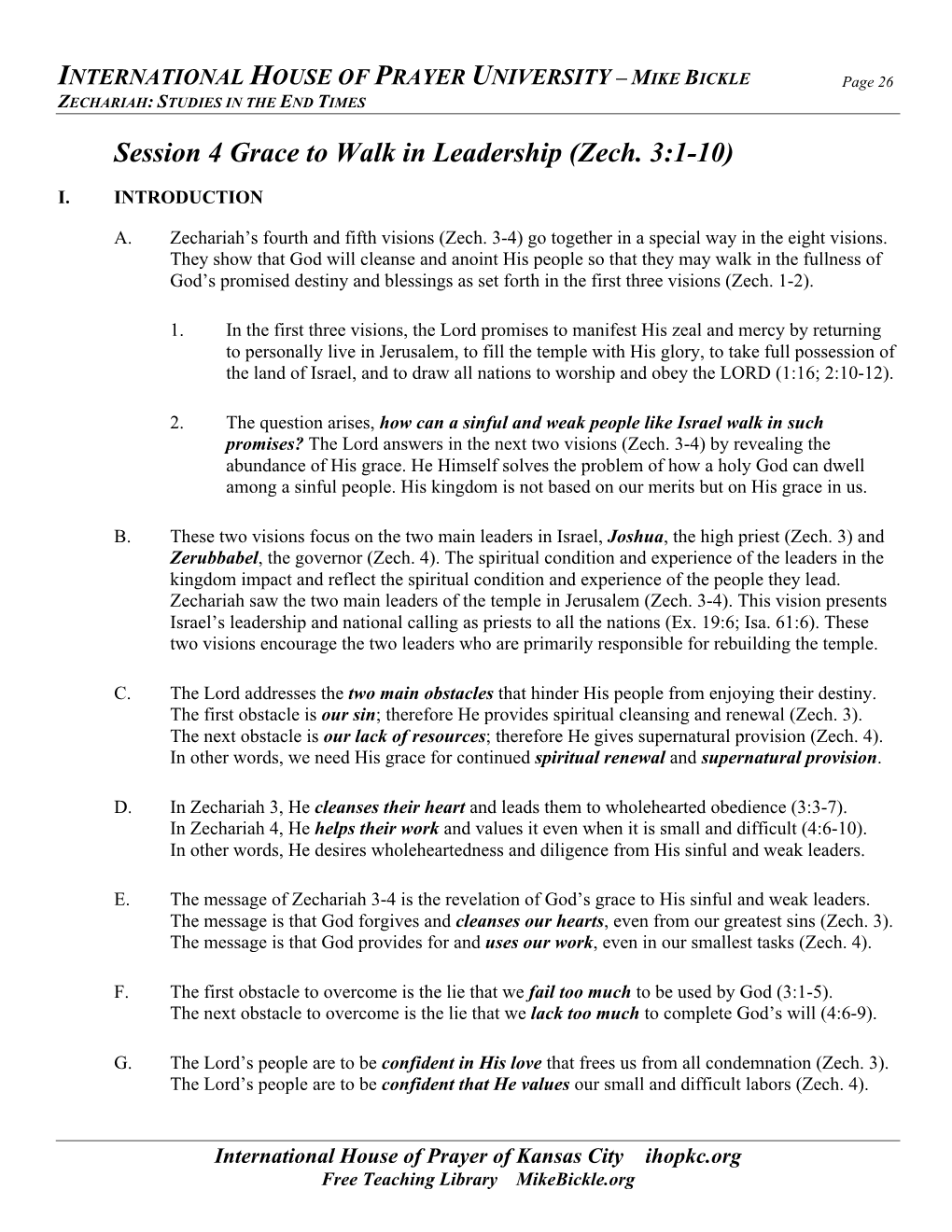 Session 4 Grace to Walk in Leadership (Zech. 3:1-10)
