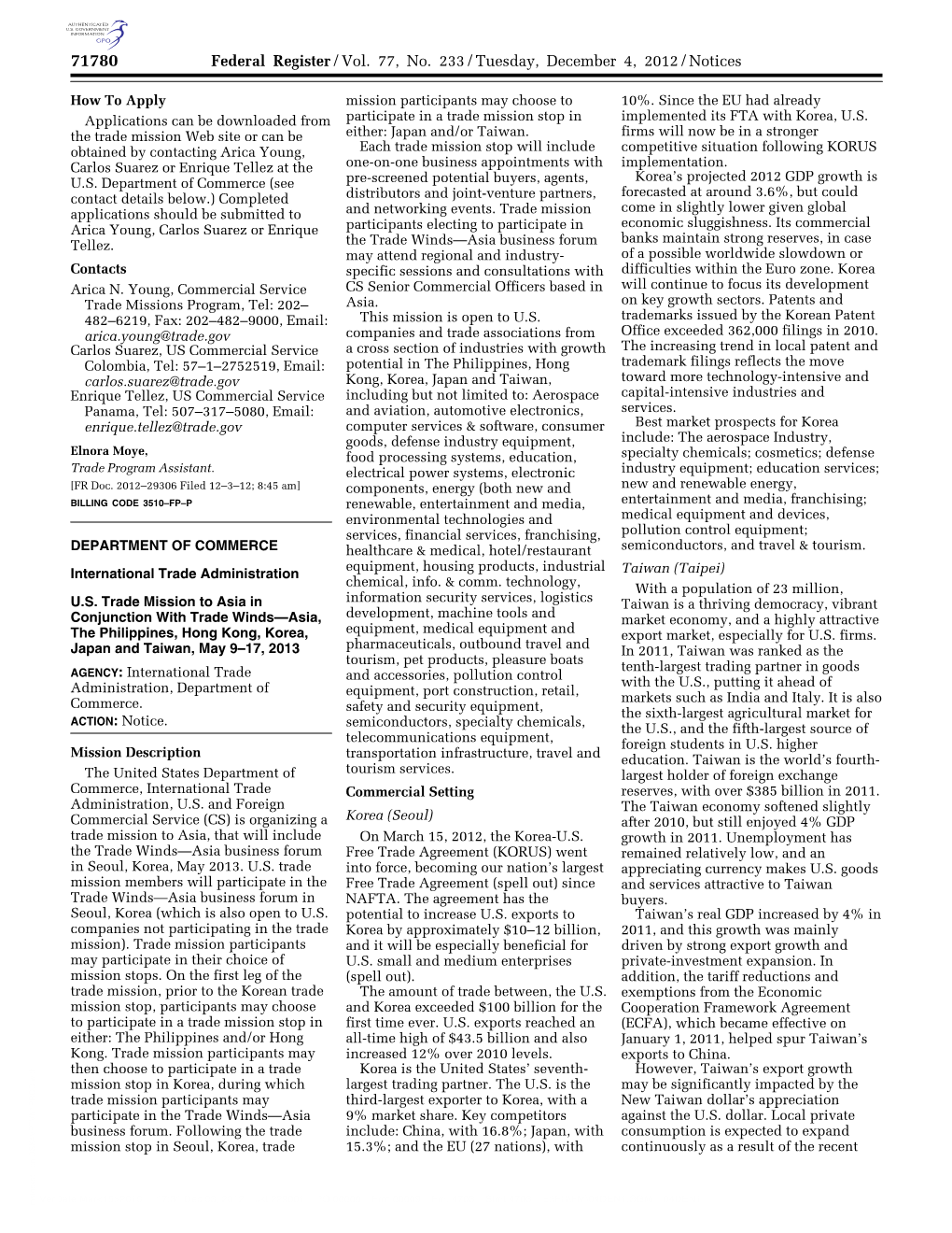 Federal Register/Vol. 77, No. 233/Tuesday, December 4, 2012