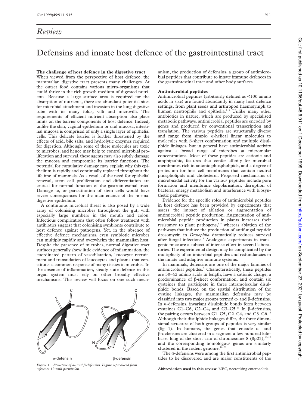 Review Defensins and Innate Host Defence of the Gastrointestinal Tract
