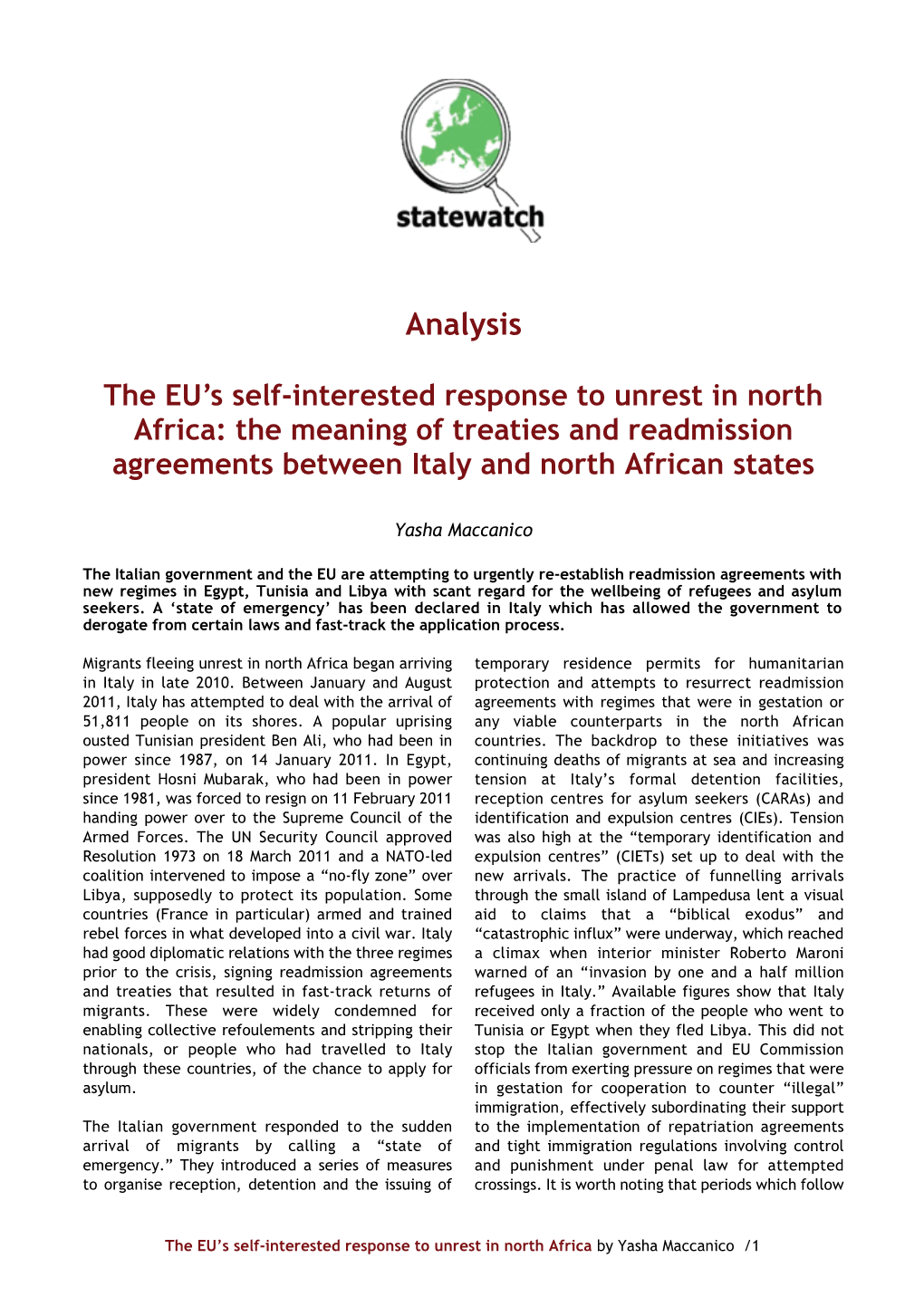 The EU's Self-Interested Response to Unrest in North Africa