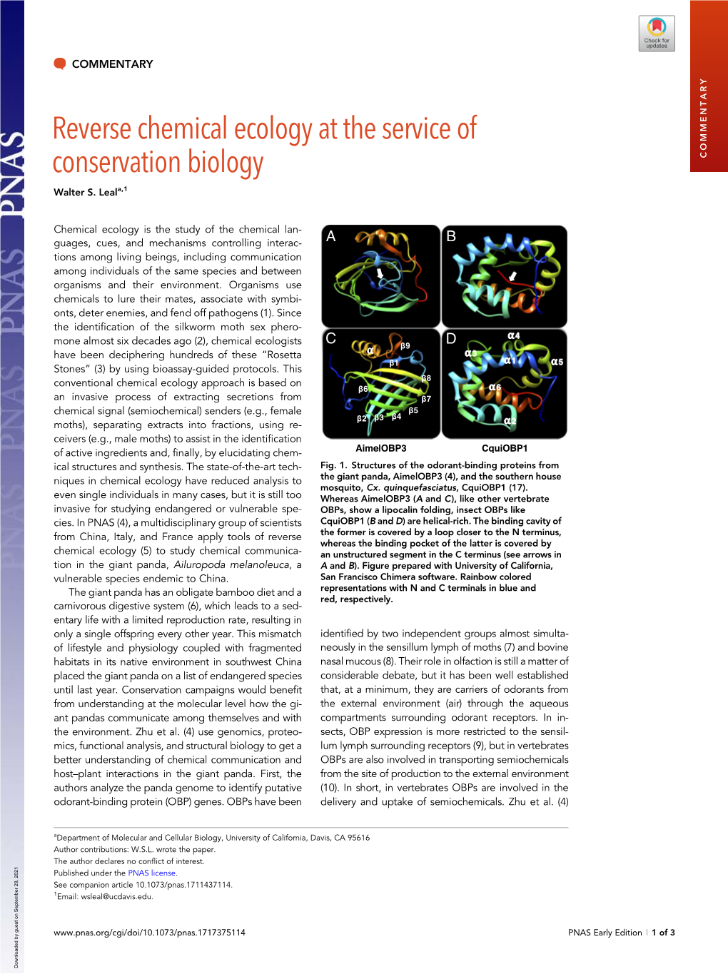 Reverse Chemical Ecology at the Service of Conservation Biology COMMENTARY Walter S