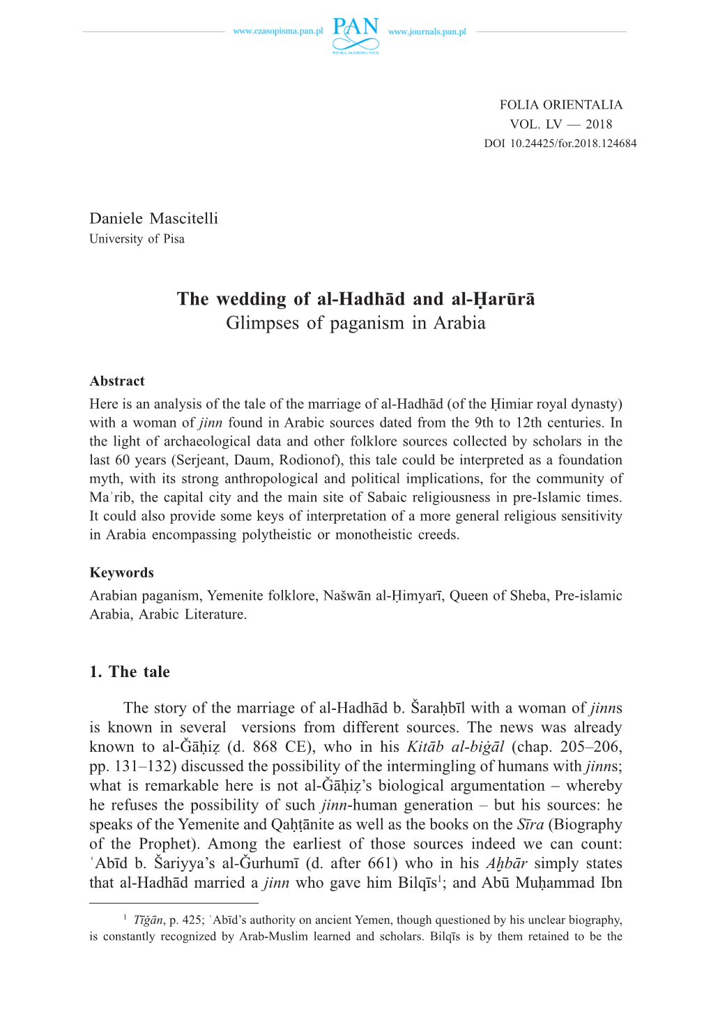 The Wedding of Al-Hadhād and Al-Ḥarūrā Glimpses of Paganism in Arabia