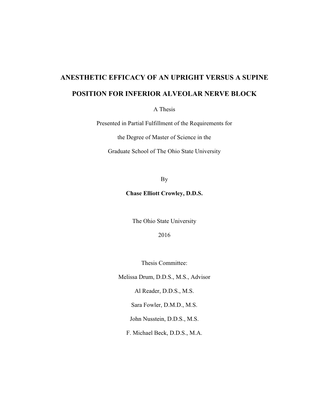 Anesthetic Efficacy of an Upright Versus a Supine Position for Inferior Alveolar Nerve Block