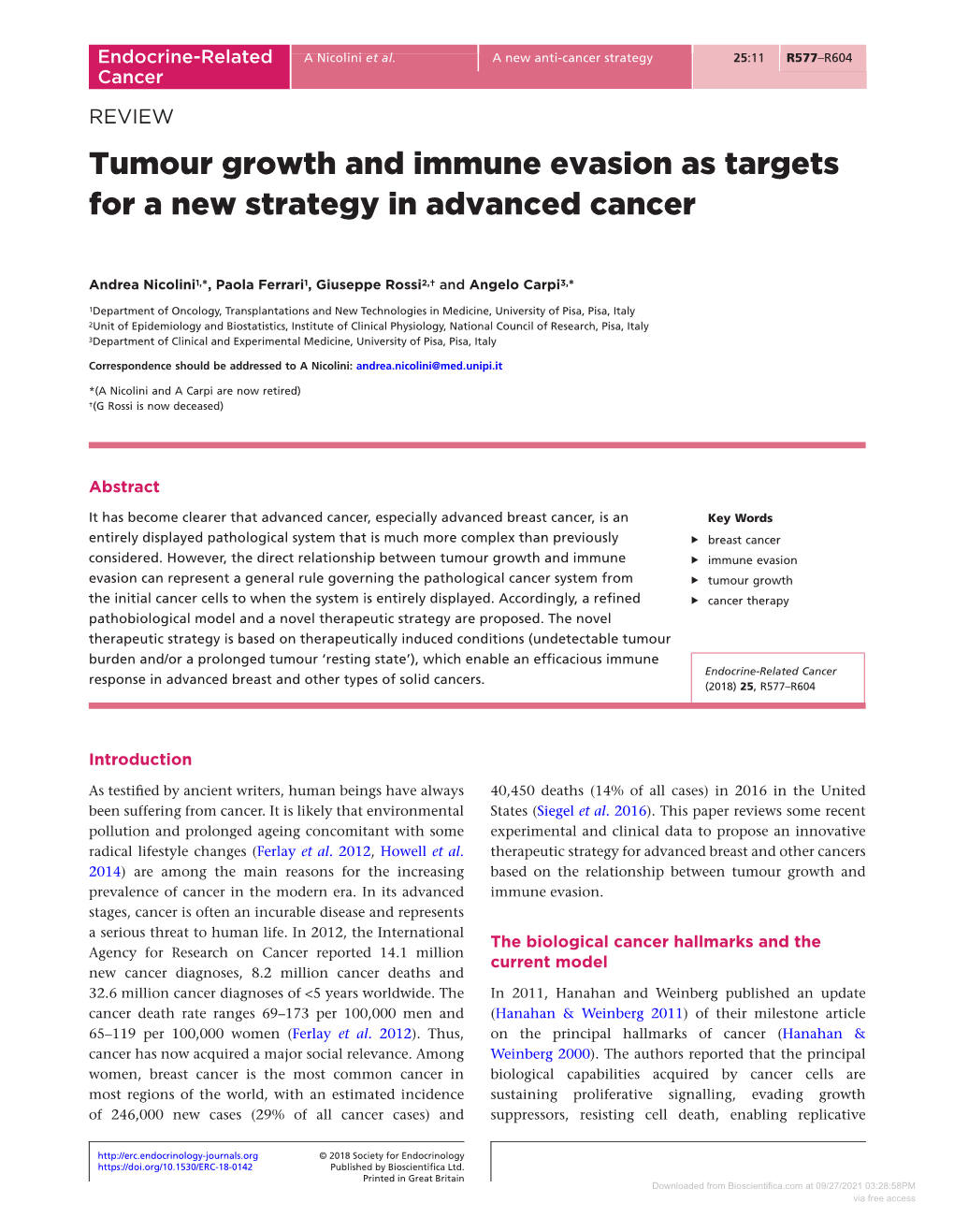 Tumour Growth and Immune Evasion As Targets for a New Strategy in Advanced Cancer