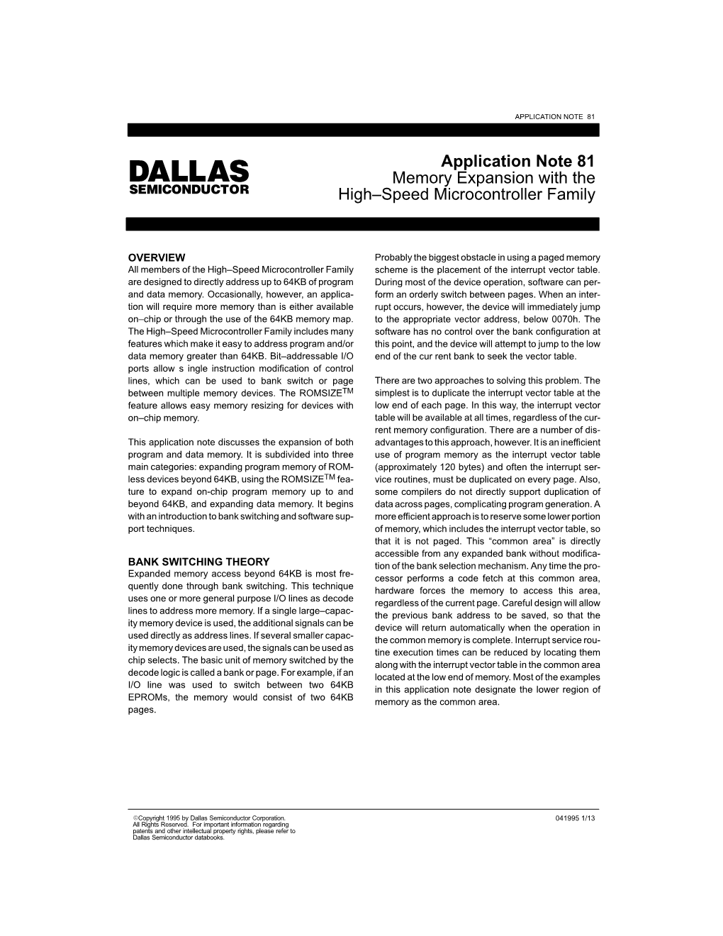 Application Note 81 Memory Expansion with the High–Speed Microcontroller Family