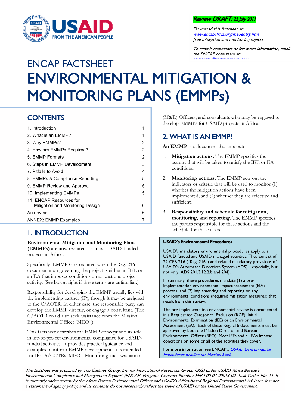 Environmental Mitigation and Monitoring Plans