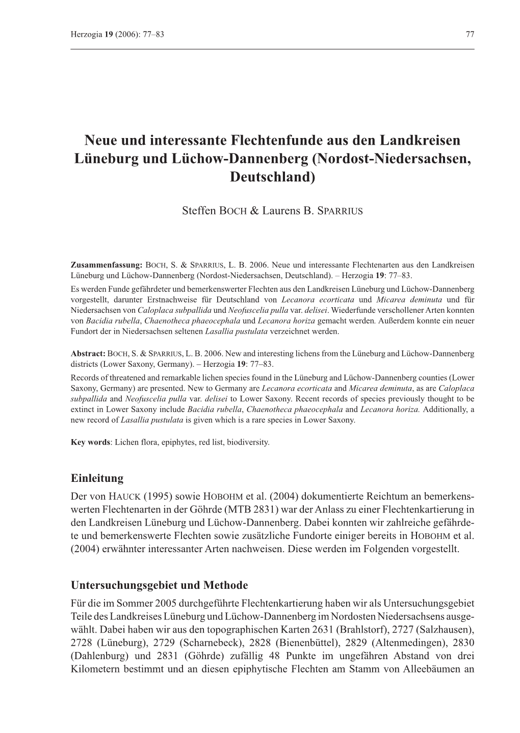 Neue Und Interessante Flechtenfunde Aus Den Landkreisen Lüneburg Und Lüchow-Dannenberg (Nordost-Niedersachsen, Deutschland)