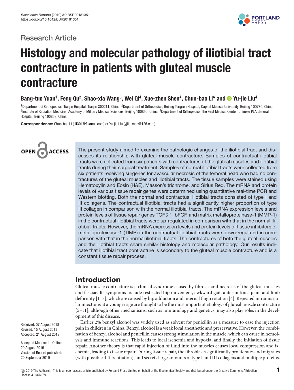 Histology and Molecular Pathology of Iliotibial Tract Contracture in Patients with Gluteal Muscle Contracture