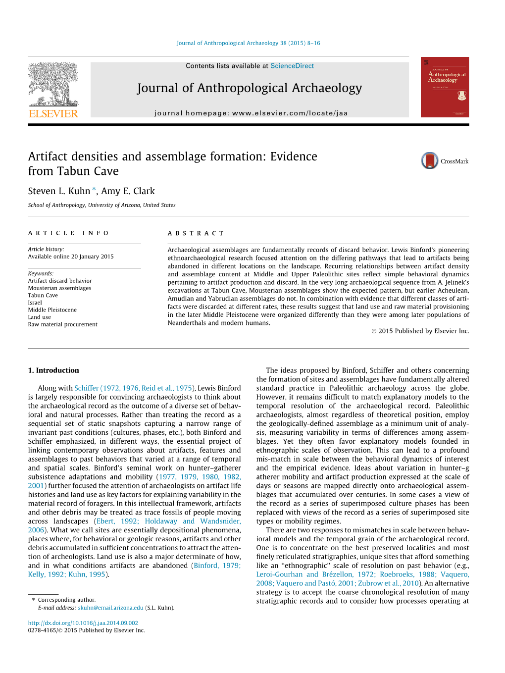 Artifact Densities and Assemblage Formation: Evidence from Tabun Cave ⇑ Steven L