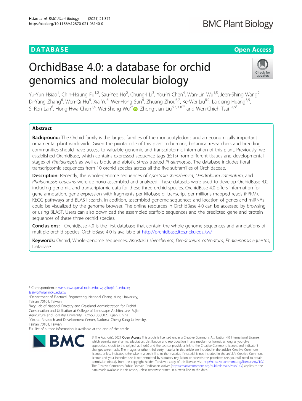 A Database for Orchid Genomics and Molecular