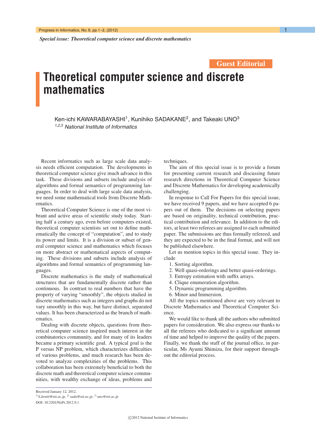 Theoretical Computer Science and Discrete Mathematics