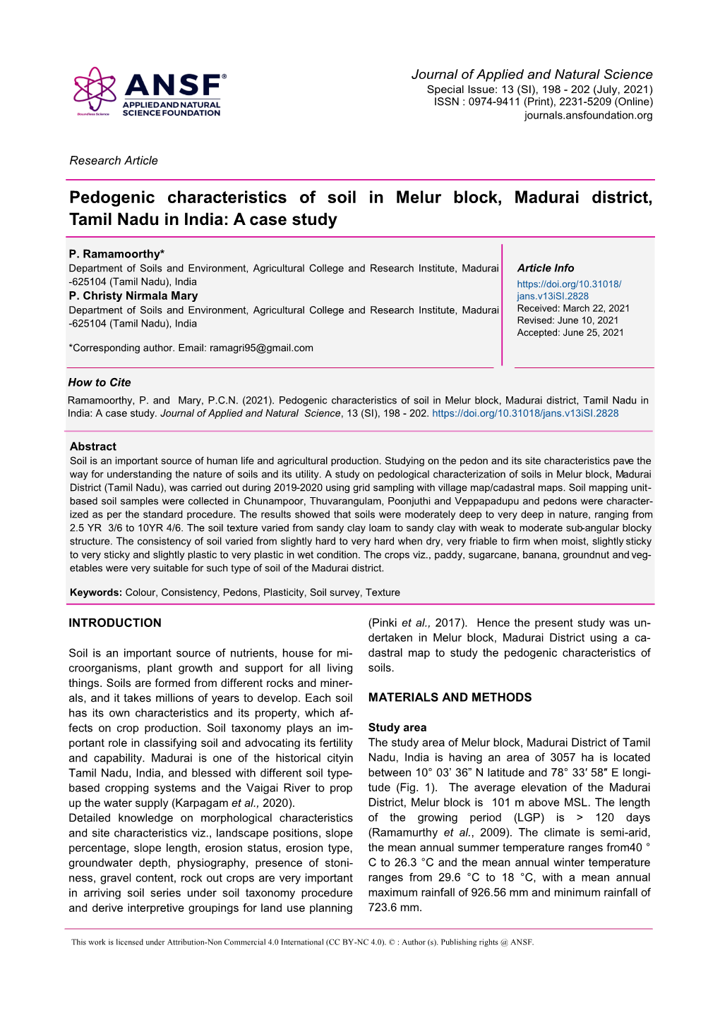 Pedogenic Characteristics of Soil in Melur Block, Madurai District, Tamil Nadu in India: a Case Study