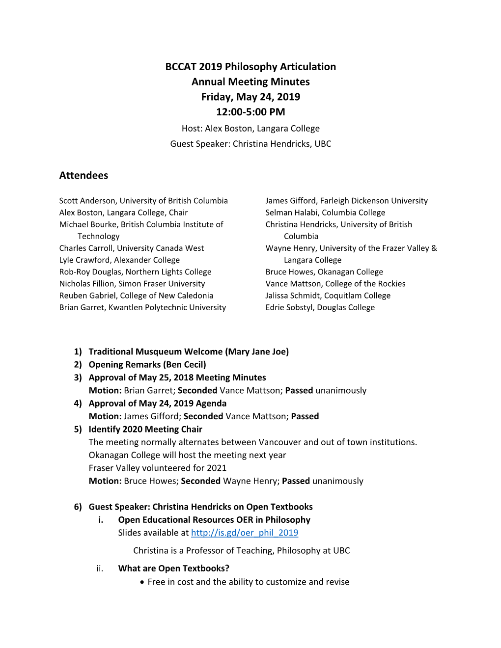 BCCAT 2019 Philosophy Articulation Annual Meeting Minutes Friday