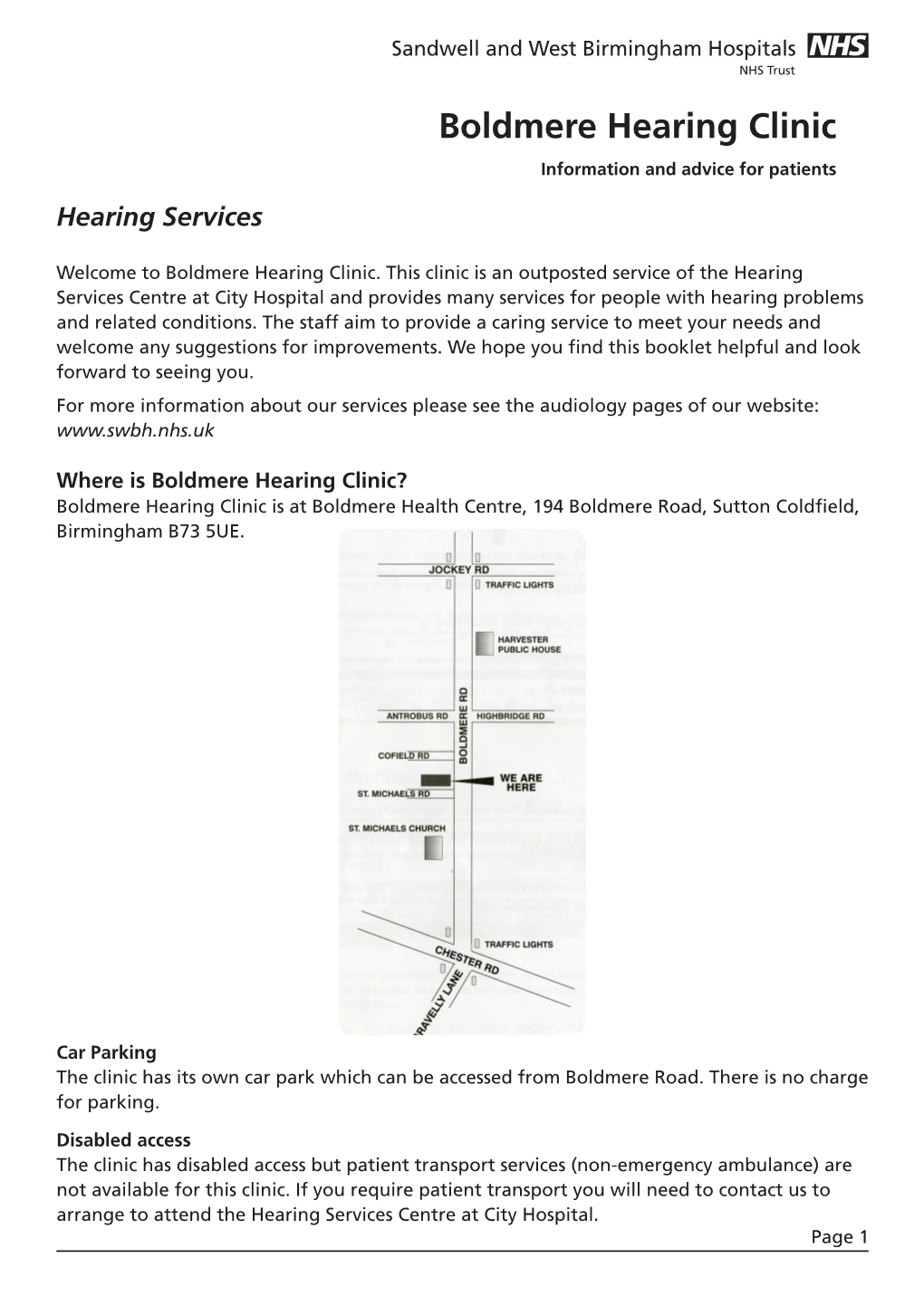 Boldmere Hearing Clinic Information and Advice for Patients Hearing Services