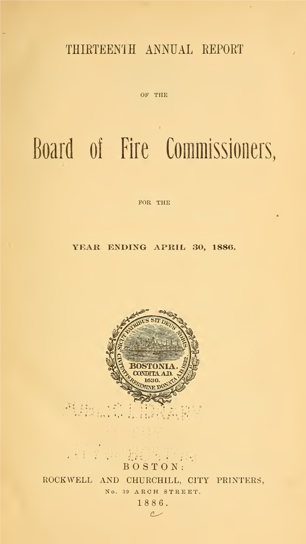 1886 Fire Commissioner's 13Th Annual Report