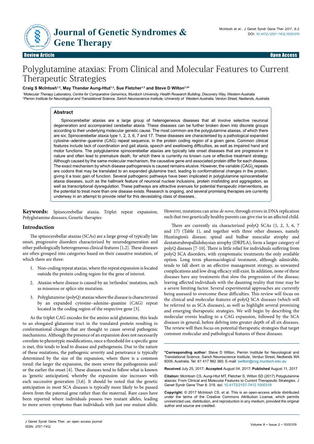 Polyglutamine Ataxias: from Clinical and Molecular Features to Current