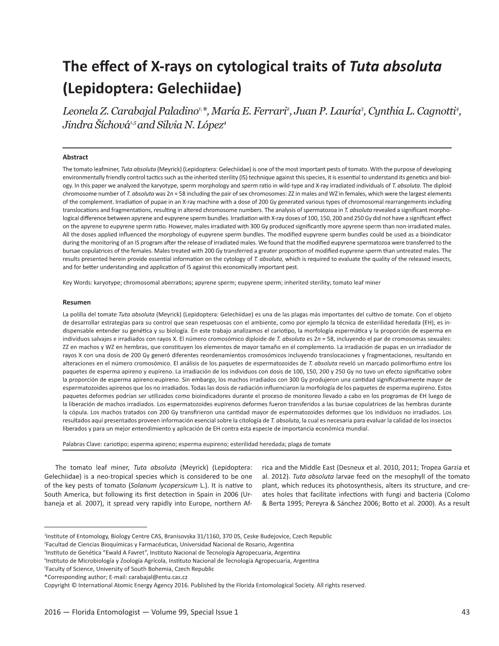 The Effect of X-Rays on Cytological Traits of Tuta Absoluta (Lepidoptera