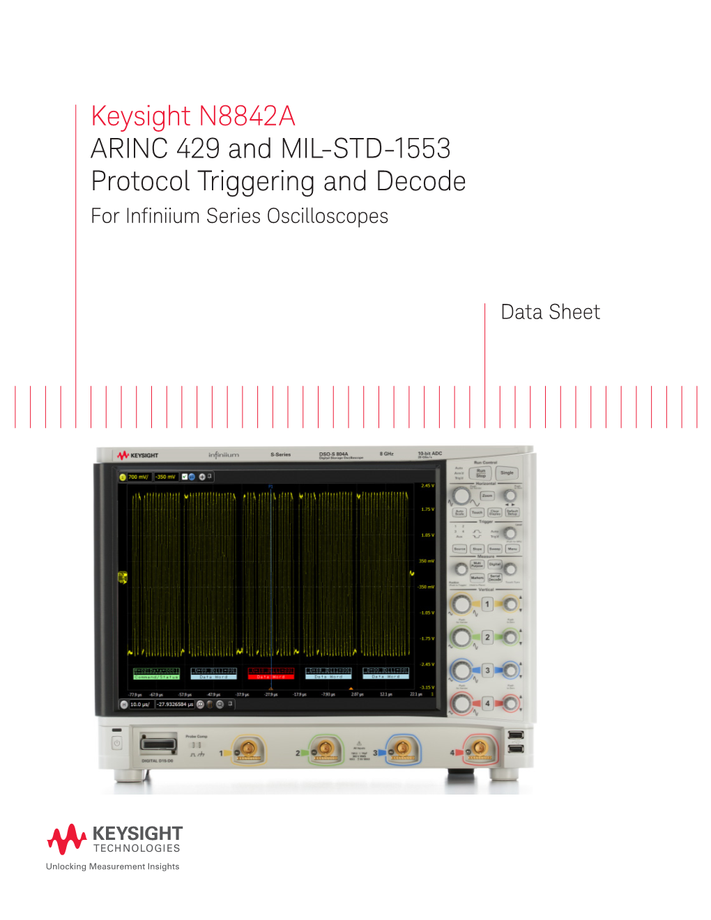 Keysight N8842A ARINC 429 and MIL-STD-1553 Protocol Triggering and Decode for Infiniium Series Oscilloscopes