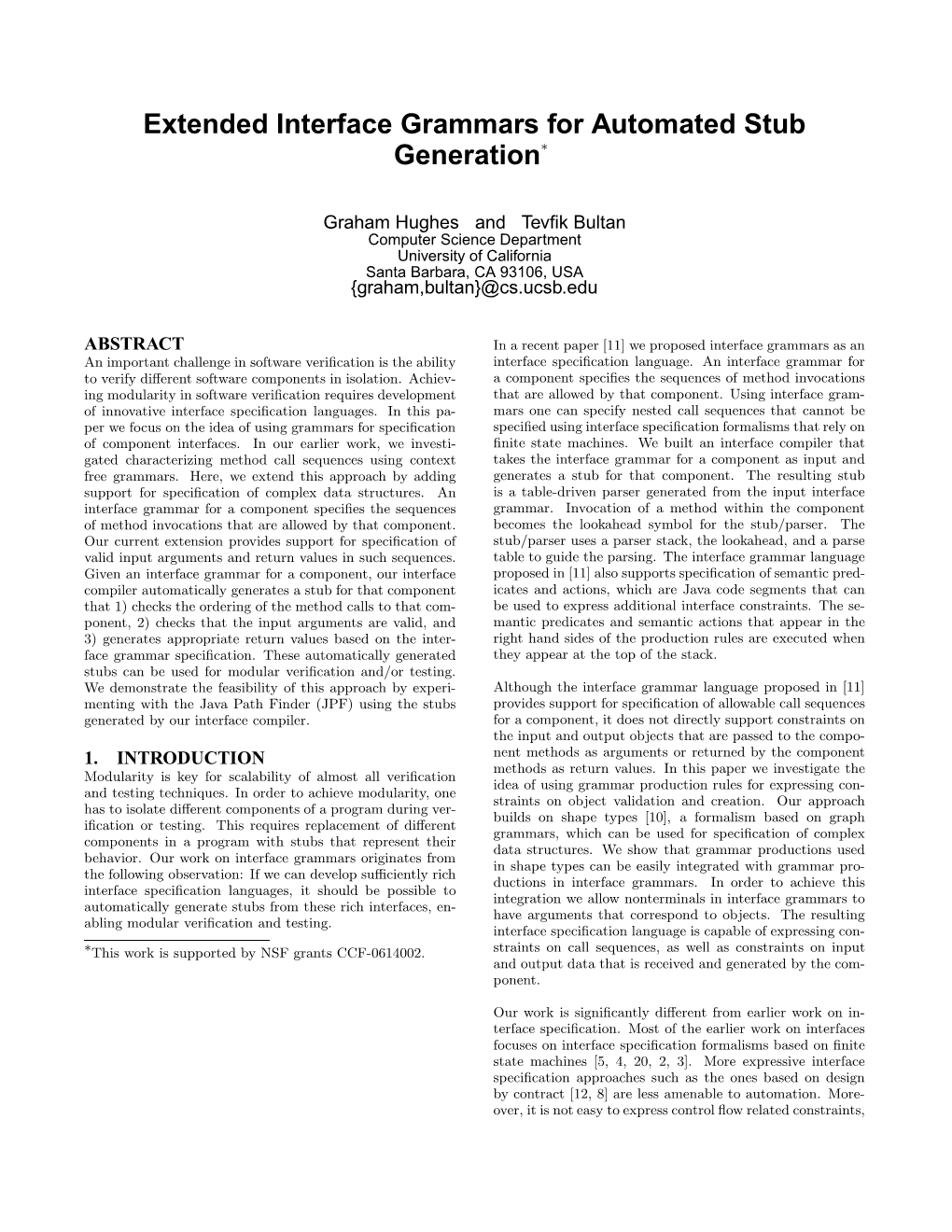 Extended Interface Grammars for Automated Stub Generation∗