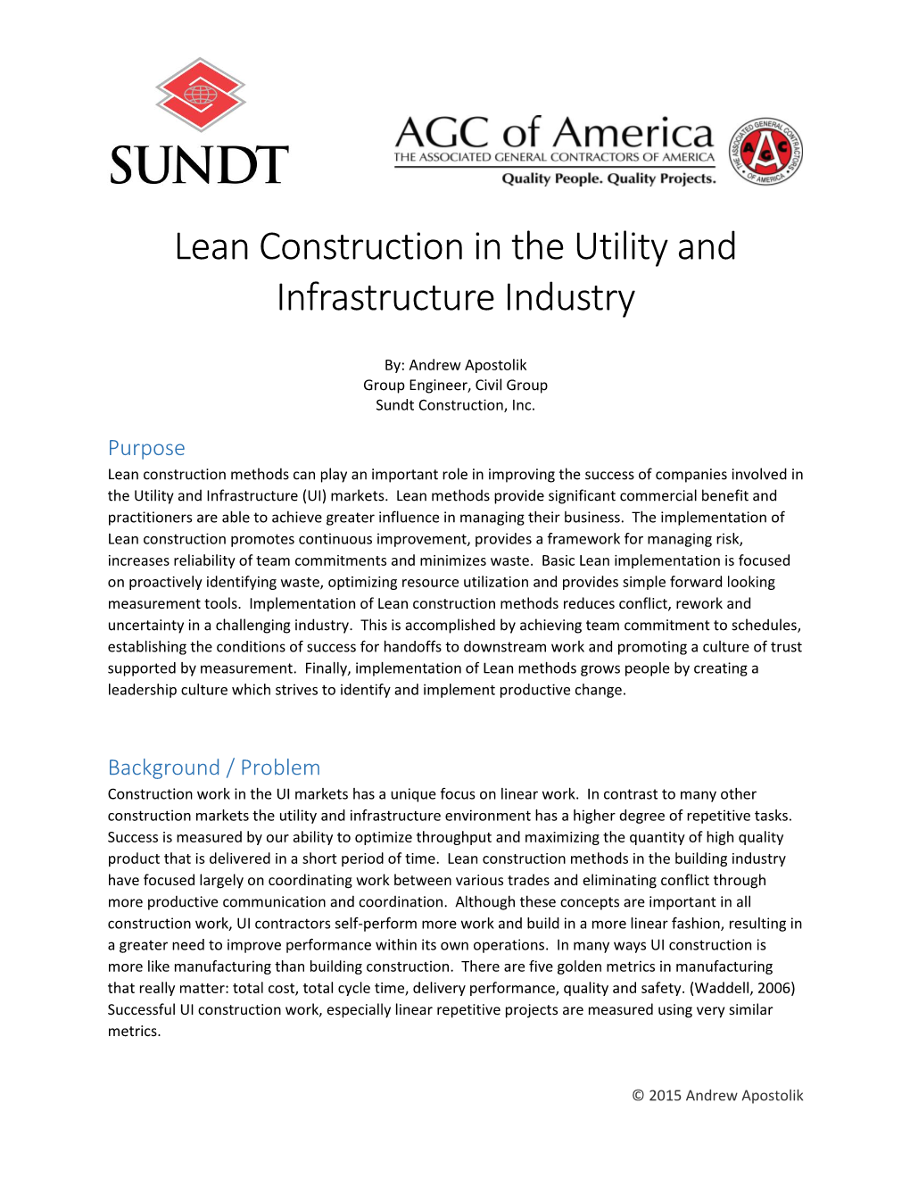 Lean Construction for Utility and Infrastructure