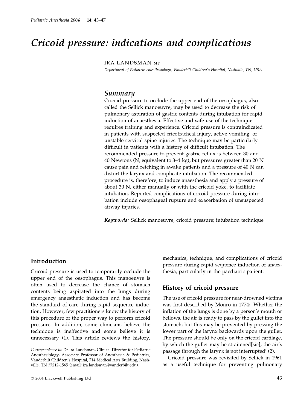 Cricoid Pressure: Indications and Complications