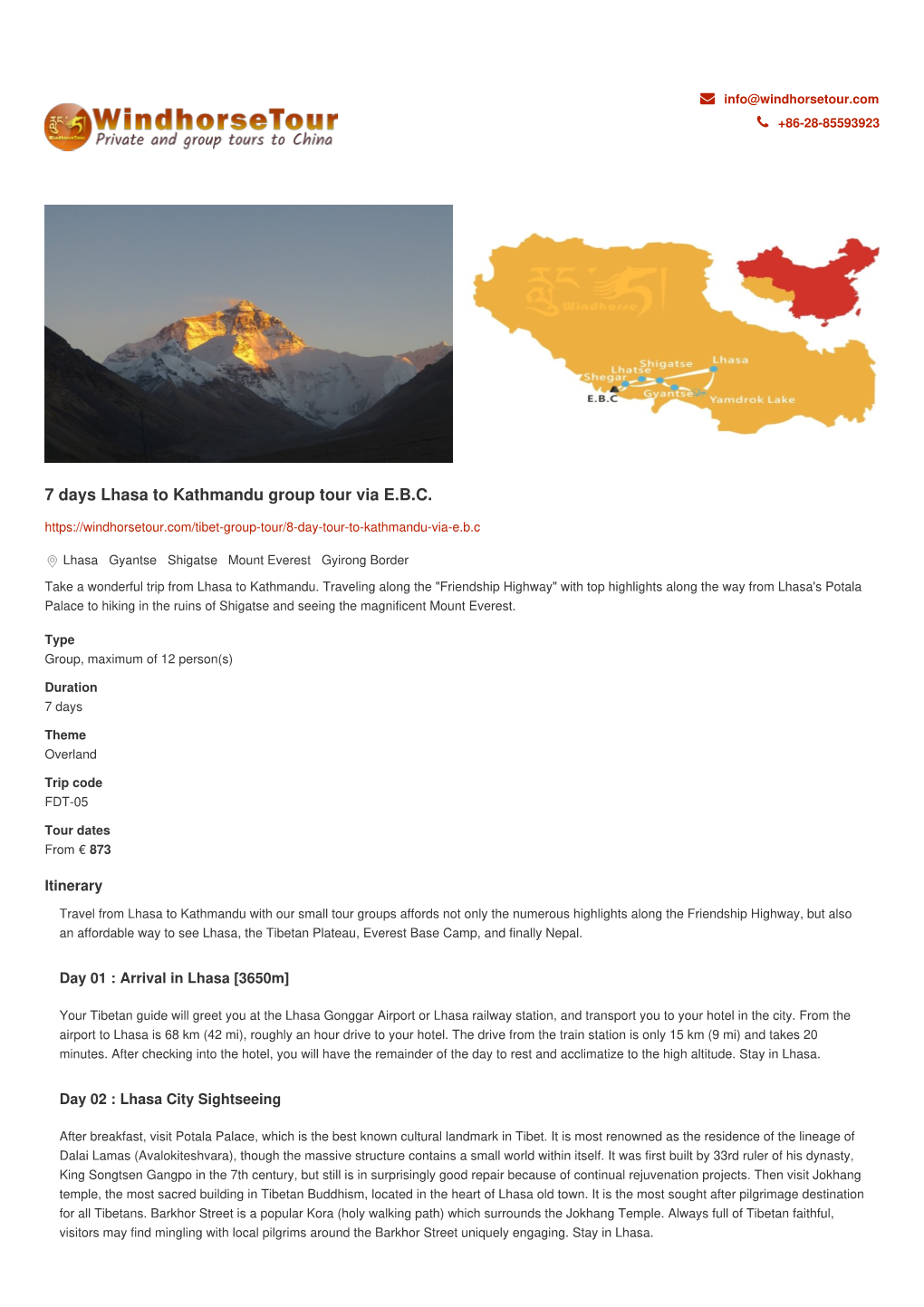 7 Days Lhasa to Kathmandu Group Tour Via E.B.C