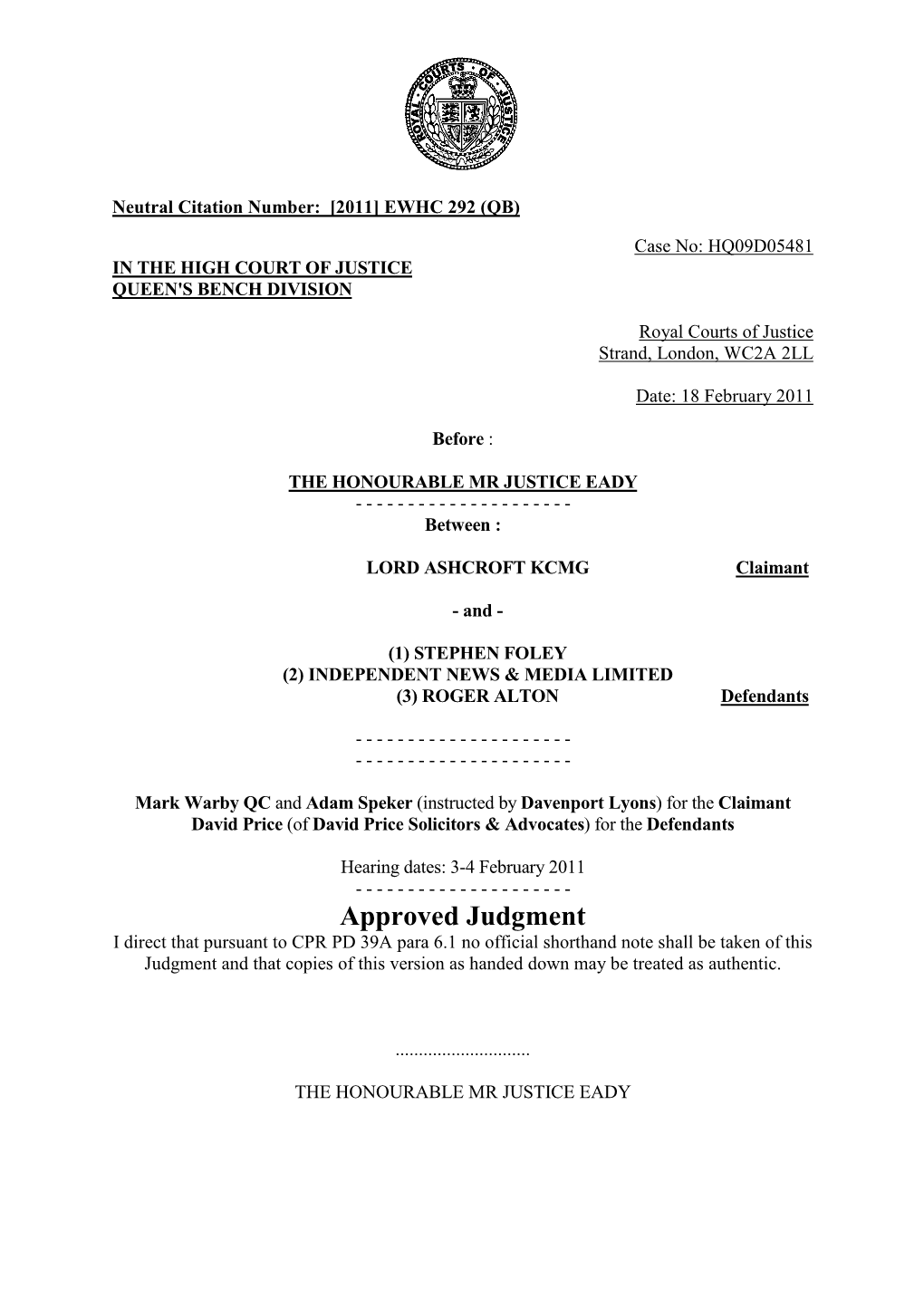 Approved Judgment